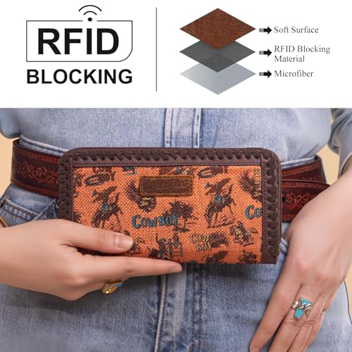 Image of Montana West X Warngler Brown Wallets for Women Western Cowboy Credit Card Wallets, Card Cases & Money Organizers Large Capacity Bifold Wallet Womens Female Ladies Clutch Wallet