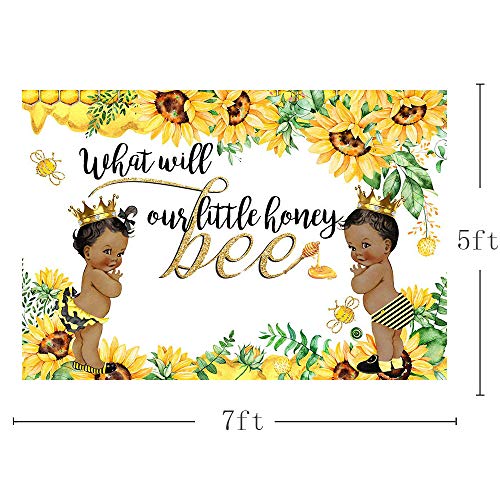 MEHOFOTO 7x5ft Bee Gender Reveal Party Decorations Backdrop Yellow Little Honey Bee Sunflower Boy or Girl Baby Shower Photography Background Photo Banner for Dessert Table Supplies 3