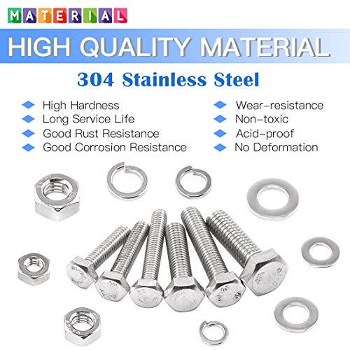 Glarks 510 Pieces Flat Hex Stainless Steel Screws Bolts Nuts Lock and Flat Gasket Washers Assortment Kit - Image 3