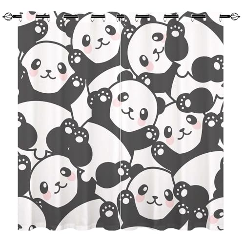 YUANZU Animals Curtains - Kids Cute Childish Panda Print Pattern Eyelet Blackout Thermal Insulated Room Darkening Window Drapes for Children Baby Nursery Bedroom Playroom 2 Panels W117cm x D229cm