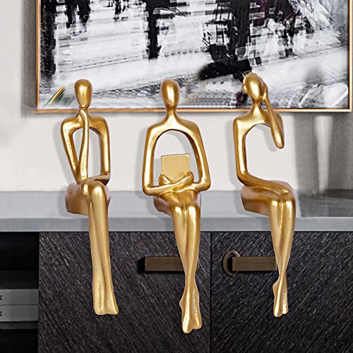 3Pcs Gold Decor Thinker Statue Abstract Art Sculpture Decorations Reading Women Figurine Modern Sitting Shelf Decor For Home Decor Living Room Bookshelf Coffee Table Desktop Office Decoration(Gold) #TOP1