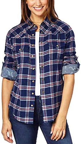 JACHS Girlfriend Flannel Shirt, Navy 