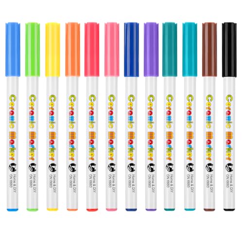 Morocket Porzellanstifte Spülmaschinenfest 12 Farben,Porzellanstifte Kinder,Abdichtung Glasmalstifte,Keramikstifte zum bemalen und verzieren,Acrylstifte Marker Stifte für Steine Glas und Keramik