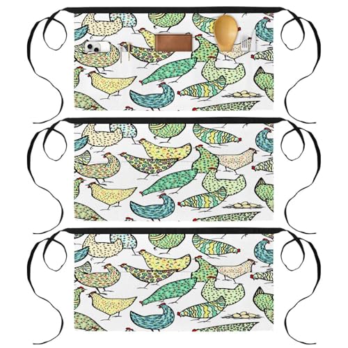 Lot de 3 demi-tabliers de cuisine courts à poches motif poulet coloré