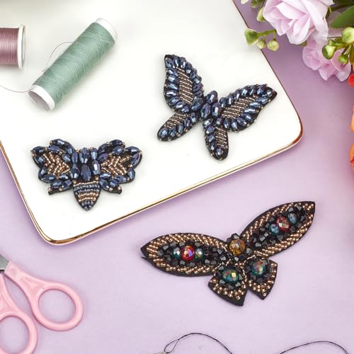 GORGECRAFT 3 Styles Rhinestone Butterfly Patches Glass Beaded Bee Dragonfly Crystal Sew on Patch Decorative Embroidered Fabric Sewing Applique for Clothes Bags Dress Jackets Jeans Repair Decoration - Image 4