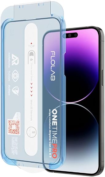 FLOLAB NanoArmour ONETIME PRO مضاد للانعكاس لجهاز iPhone 14 Pro Max Screen Protector أفضل iPhone زجاج مقسى يحمي عينيك - متين وسلس وسهل التركيب وخالي من الغبار