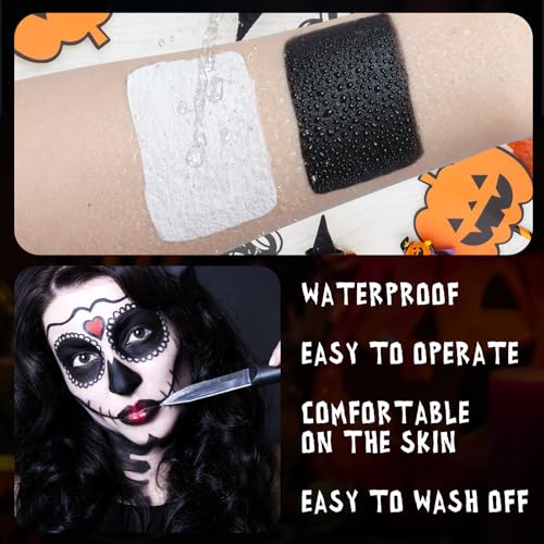 White Black Face Paint Makeup Halloween 100g, Halloween Make Up Kit Adults, Halloween Face Paints Kit, Skeleton Zombie Clown Makeup Halloween, Body Paint for Fancy Dress, Festivals - Image 4