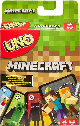 Mattel Games, Jogo de cartas UNO Minecraft, jogo de tabuleiro para crianças a partir de 7 anos (Mattel FPD61)