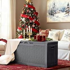 Alternative view of WWI 380L Outdoor Storage Deck Box Large Waterproof Resin Chest with Lockable Lid Multi-Purpose Bench Seat for Patio Furniture Garden Tools and Pool Supplies (Grey)