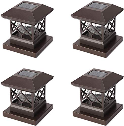 Twinsluxes Fence Post Cap Light, LED Solar Lights for Deck Posts, Solar Post Caps Light Outdoor for 3.5x3.5/4x4/5x5 Posts, Wood or Vinyl Fence Deck Post, Warm Light 4 Pack, Brown Twinsluxes Fence Post Cap Light, LED Solar Lights for Deck Posts, Solar Post Caps Light Outdoor for 3.5x3.5/4x4/5x5 Posts, Wood or Vinyl Fence Deck Post, Warm Light 4 Pack, Brown