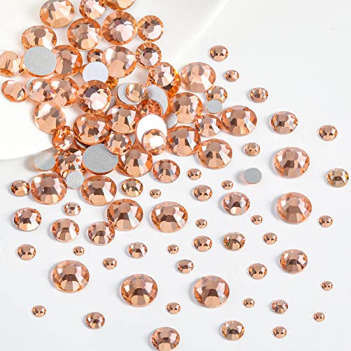 Image of Beadsland Rhinestones for Makeup,8 Sizes 2500pcs Champagne Flatback Rhinestones Eye Gems for Nails Crafts with Tweezers and Wax Pencil,Light Peach,SS4-SS30