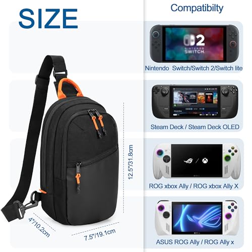 PGmoon Sling Crossbody Bag Compatible with Nintendo Switch/Switch 2/Steam Deck/ASUS ROG Ally/Legion Go/ROG Ally X, Travel Chest Carrying Case with Multiple Pockets and Game Card Slots by PGmoon - Image 7