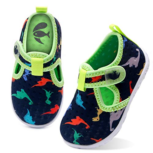 FEETCITY Baby Boys Girls Water Shoes Quick Dry Barefoot Sports Aqua Socks Swim Beach Pool Yoga Exercise Shoe Navy Dinosaur 12-18 Months Infant