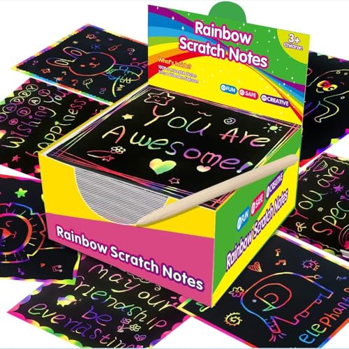 Generic Box of 50 Magical Scratch-off Notes, Rainbow Scratch-off Mini Art Notes, Art Handmade DIY Party Supplies, Birthday Halloween