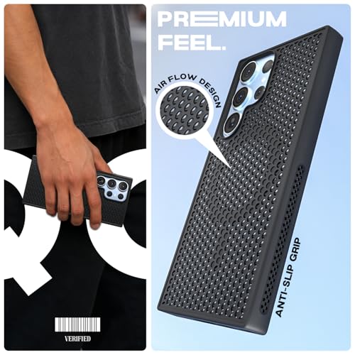 Image of Pikkme Back Cover for Samsung Galaxy S24 Ultra 5G | Honeycomb Cooling Design | Silicone Heat Dissipation | Mag-Safe Compatible | Shockproof Camera Protection Bumper Case (Black)