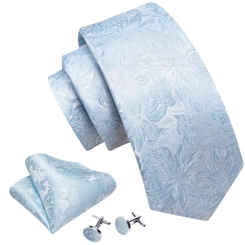 Image of Barry.Wang Men Tie Set Floral Paisley Silk Necktie Pocket Square Cufflinks Formal Wedding Party Business
