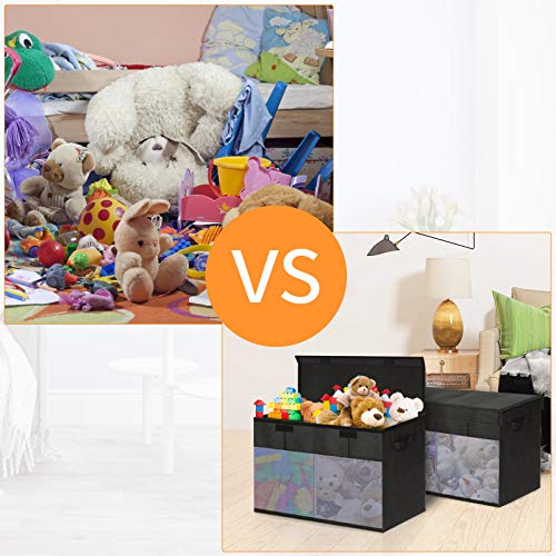 king do way Toy Chest with Flip-Top Lid Foldable Fabric Storage Box with Clear Window Organizer Bathroom Storage Baskets for Clothes Toys Books Bedding - Thumbnail 3