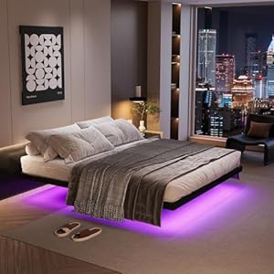 Floating Bed Frame with LED Lights and Charging Station, 10 Inch Floating Bed Frame Full, Metal Platform Full Bed, No Box Spring Needed, Easy to Assemble