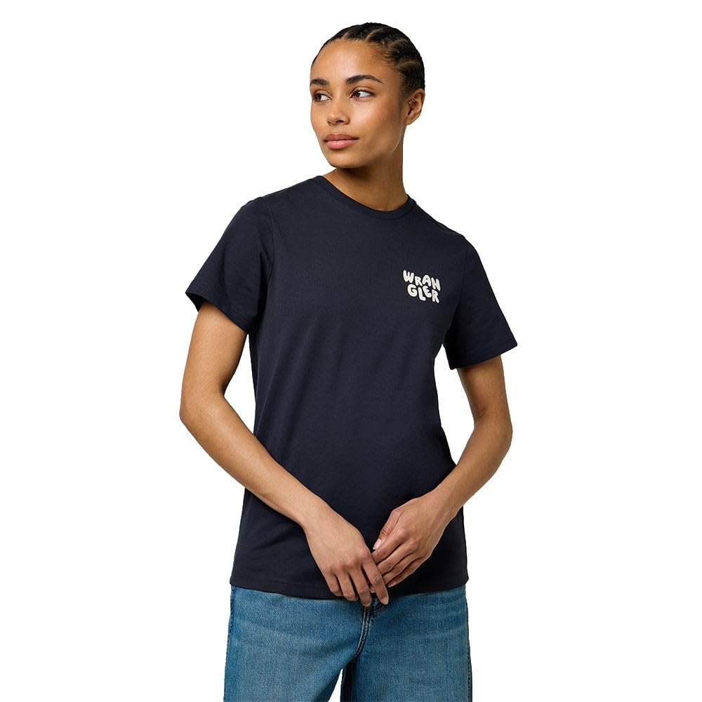 Wrangler Women's Sign Off Tee T-Shirt, Dark Navy, M