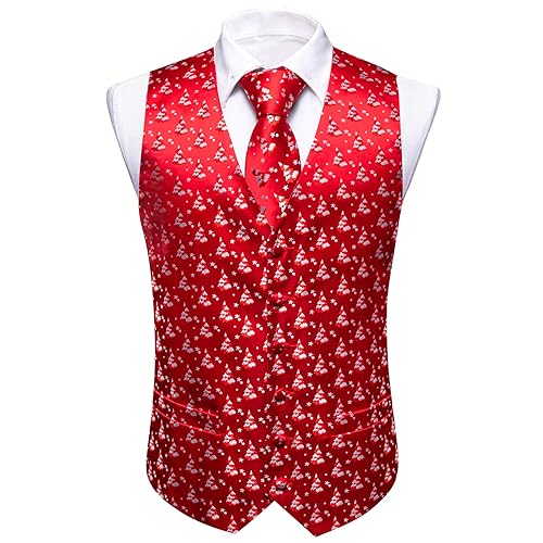 Image of Barry.Wang Mens Red /Green Christmas Suit Vest Holiday Xmas Waistcoat Tie Set Party Tuxedo