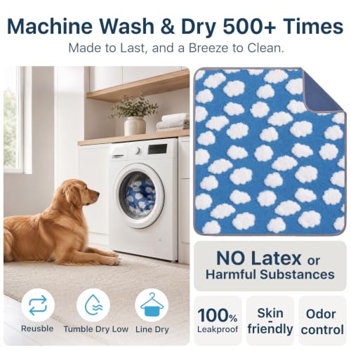 Image of LOOBANI 4 Pack Washable Pee Pads for Dogs, Floor, 30 inchx34 inch,Blue | Fast Absorbent Reusable Dog Mat, Non-Slip & Waterproof Pet Whelping Pads For Puppy Playpen, Whelping Box, Potty Training