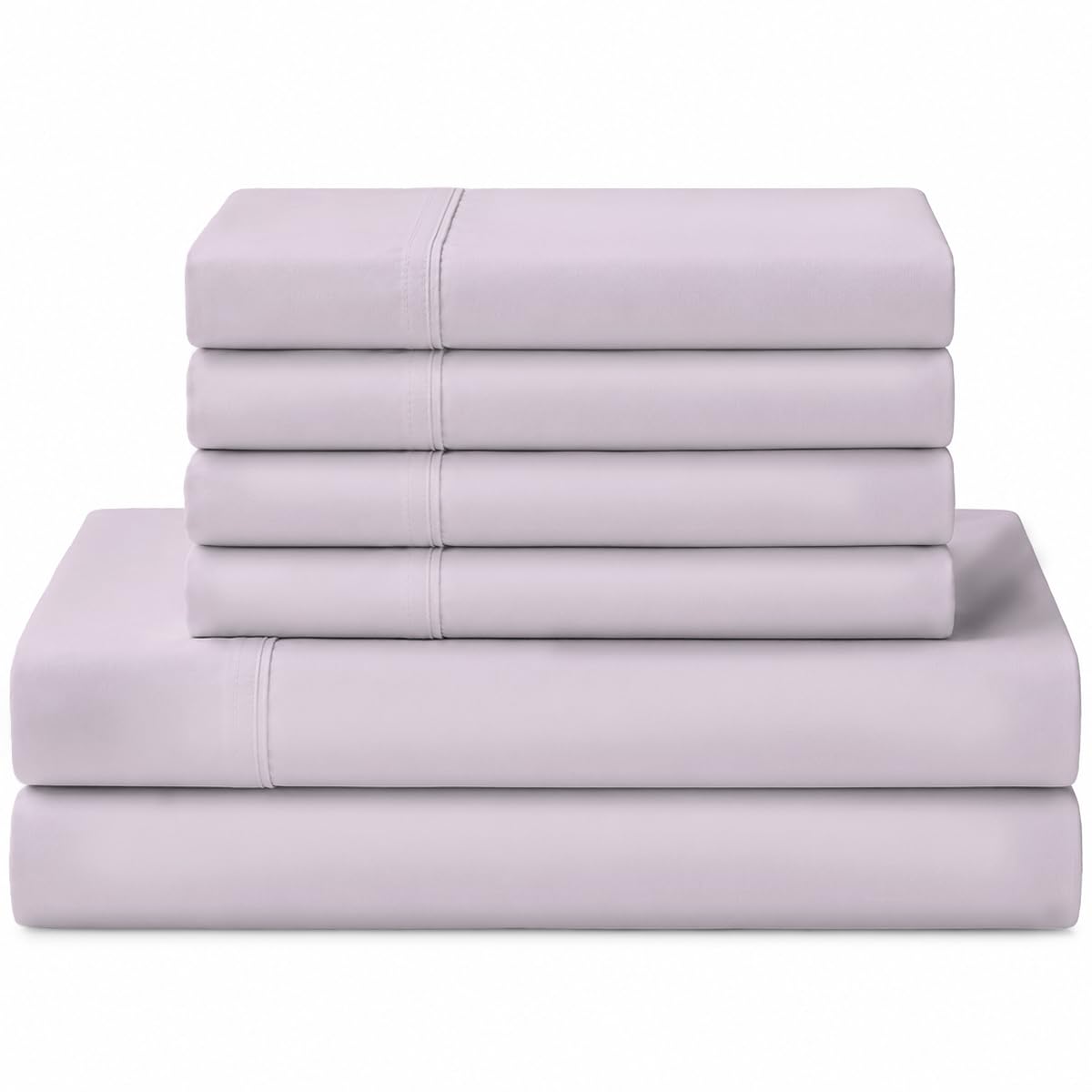 Linen Home 100% Cotton Percale Sheets Queen Size, Iris Lilac, Deep Pocket, 6 Pieces Set- 1 Flat, 1 Fitted and 4 Pillowcases, Crisp Cool and Long Staple Strong Bed Linen