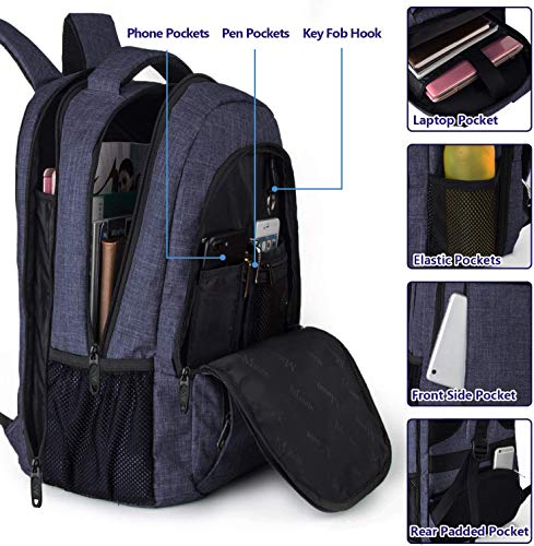 Image of MATEIN Large College Backpack, Sturdy Computer Backpack with USB Charging Port Fits 17 inch Notebook, Carryon Luggage Travel Laptop Bag for Business Men and Women Christmas New Year Gift, Blue | Large Carry On Luggage Travel Laptop Bag, Anti Theft Pocket, Sturdy College Business Daypack, Gifts for Men & Women