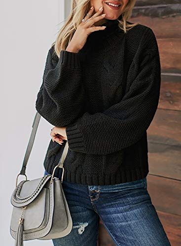 Image of Dokotoo Womens 2026 Winter Fall Solid Turtleneck High Neck Balloon Long Sleeve Sweaters Pullover Outerwear