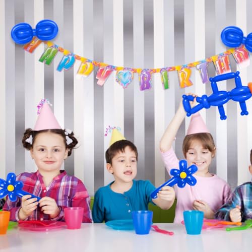 Image of LXZFCRG 260 Blue Balloons, 100pack Thickening Skinny Latex Long Balloons for Balloon Animals Balloon Garland Twisting Balloon Modeling Birthday Party (Blue)