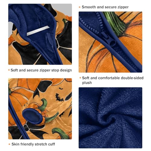 Pumpkin Bats Bow Orange Toddler Fleece Jacket Girl Boys Hooded Fleece Jacket Coat Warm Outwear Zip-up 3-10T3