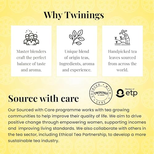 Image of Twinings Lemon Tea, 25 Tea Bags, Premium Black Tea With Lemon, Light Strength, Light & Zesty Flavour, Rich in Anti-oxidants, Caffeine-Free, Made With Finest Ingredients, Enjoy a Hot Cup of Tea