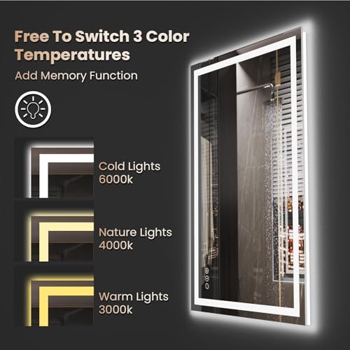 60"X36" LED Bathroom Mirror with Front Lights and Backlit, Anti-Fog, Dimmable, Shatter-Proof Tempered Glass, Lighted Bathroom Vanity Mirror for Wall with 3 Colors, Memory Function