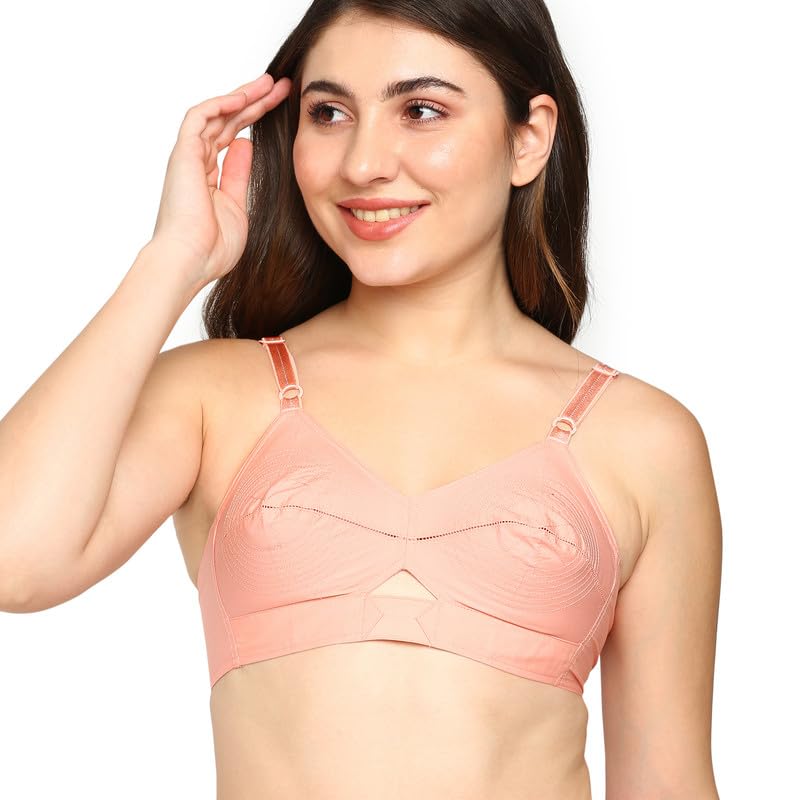 Image of BLOSSOM Priyasajini Women's Full Coverage 100% Woven Cotton Single Layer Round Stitch Non Padded Wirefree Conical Cup Everyday Bra