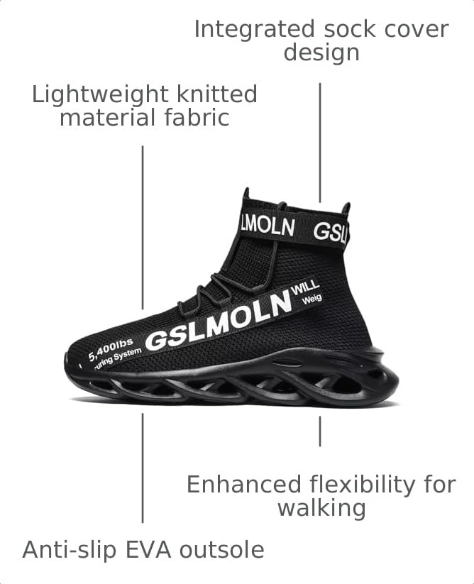 Image of Jakcuz Men's High Top Sneakers Plus Size Breathable Gym Athletic Running Walking Tennis Comfortable Fashion Platform Shoes