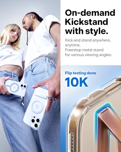 Image of CASEOLOGY by Spigen Capella Mag Kickstand for iPhone 16 Pro Case [Built-in Kickstand] Magnetic Military Grade Drop Protection Back Cover Case for iPhone 16 Pro (TPU and PC | Clear Sepia Gold)
