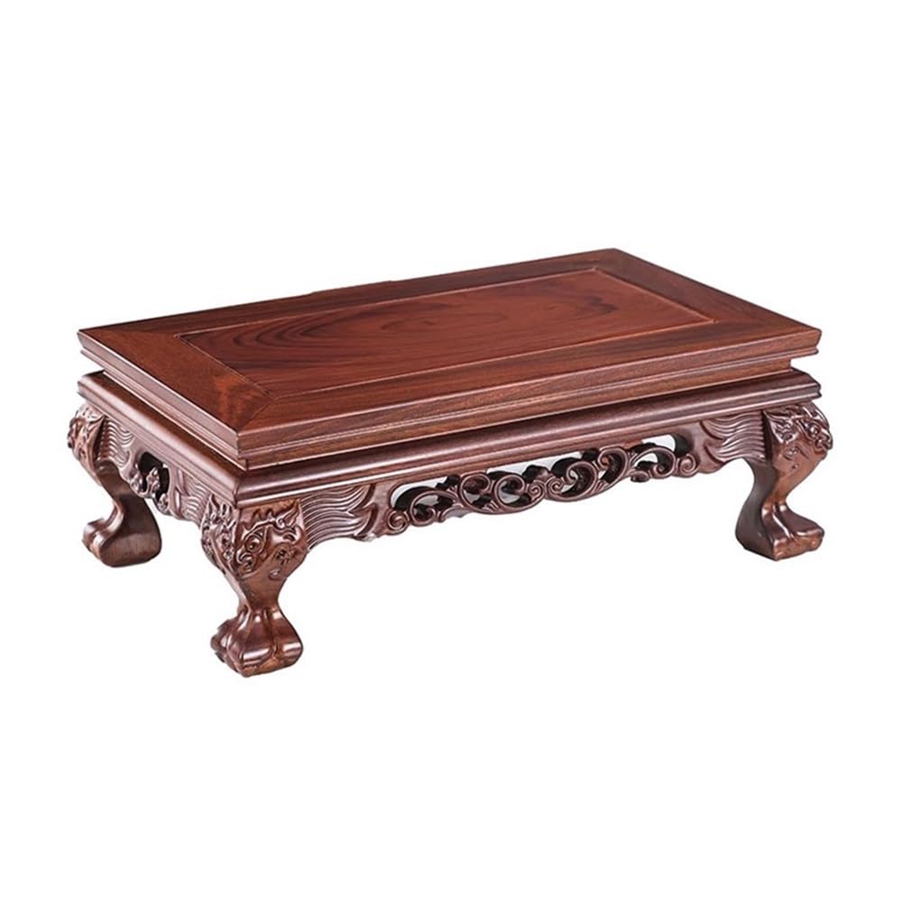 F4j5L7g2 Display Stand Base Plant Stool Rectangular Display Base, Teapot Vase Bonsai Mahogany Carving Holder(Small)