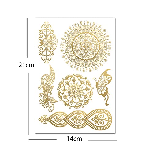 Nirbffo Datura Flower Tattoo Party Body Arm Art Fake Flash Tatoos Gold Metallic Tattoo Sticker Waterproof Temporary Tattoo Sticker Flowers Mandala Rose 6 Sheets - Image 4