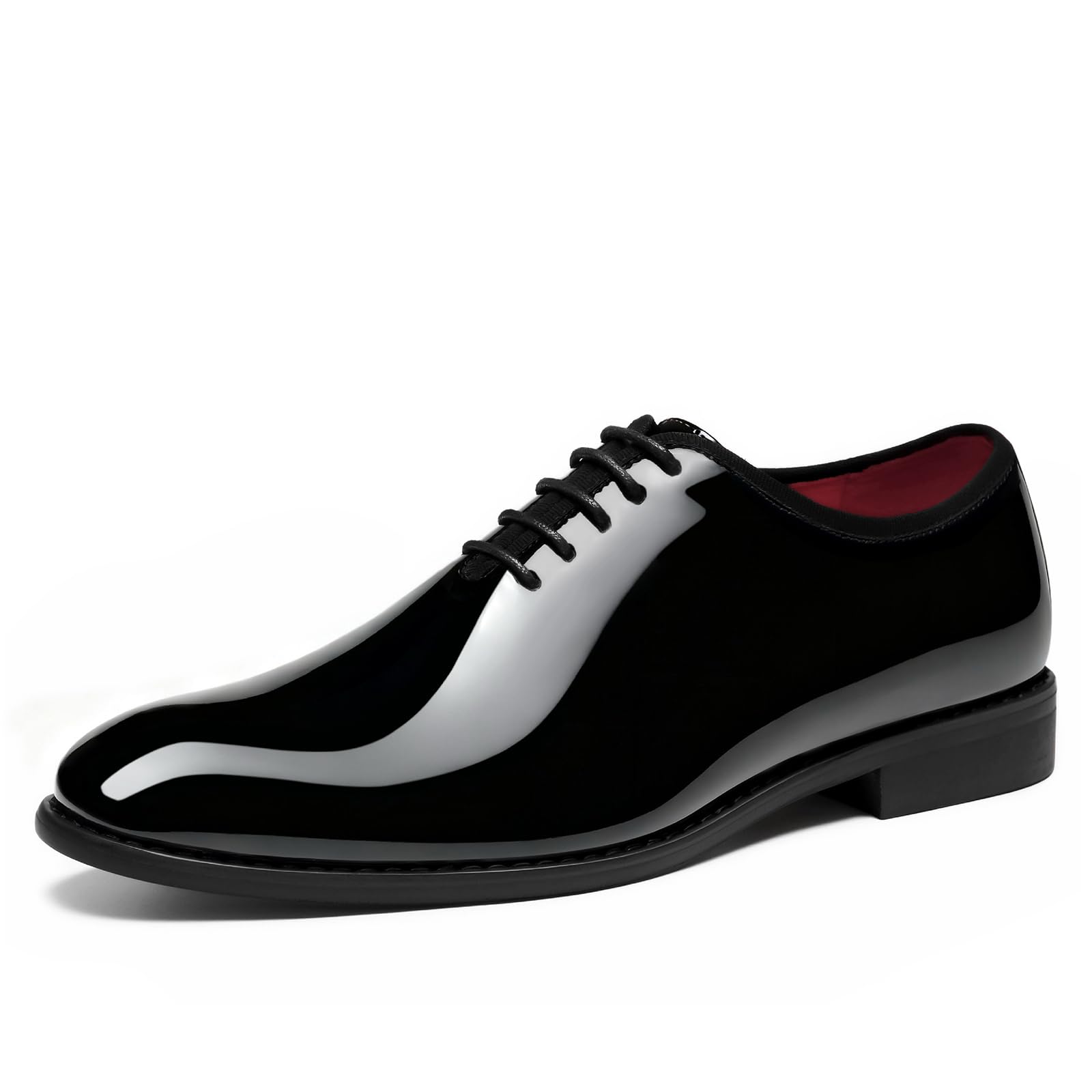 HEEZ Mens Dress Shoes Patent Leather Formal Tuxedo Shoes for Men with Plain Toe Non Slip Lace up