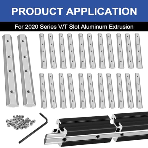 Image of 24pcs 2020 Extrusion Straight Connector Joining Plate Corner Bracket 2020 Hardware T-Slot Accessories V-Slot with Screws for 8020 Aluminum Profile 3D Printer Frame Spare Parts Silver