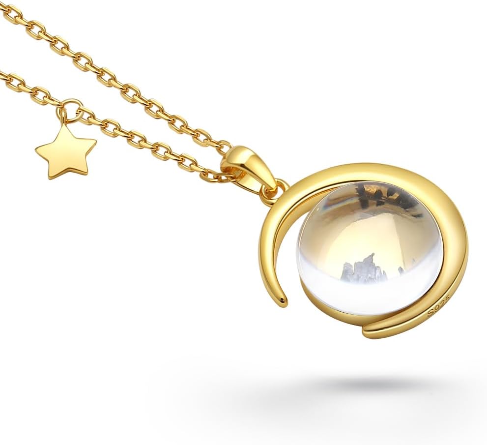 Authentic Moon Rock Crescent Series Necklace (From Lunar Meteorite NWA 11788) - 18K Gold ewelry for Women with Adjustable Chain by Space & Meteorite