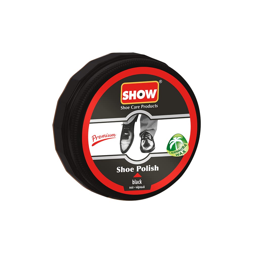 SHOW Cire de carnauba de qualité supérieure - Unisexe - 50 ml - 1 unité de polissage - Crème de brillance - Nourrit et protège les chaussures et les bottes - Produits d'entretien du cuir
