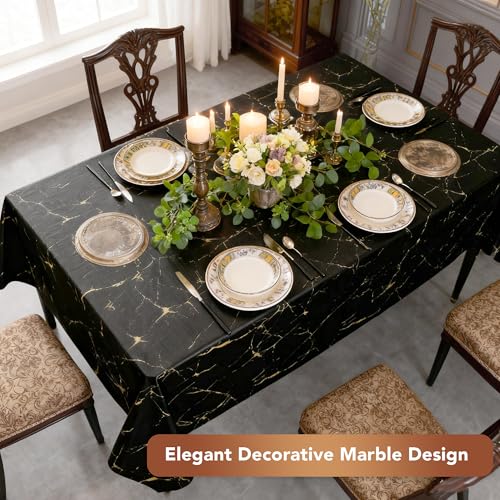 Image of sancua 100% Waterproof Vinyl Tablecloth 54x78 Inch, Rectangle PVC Table Cloth for Picnic, Oil-Resistant Spill-Proof Wipeable Table Cover for Dining, Kitchen, Parties, Indoor and Outdoor, Black Marble
