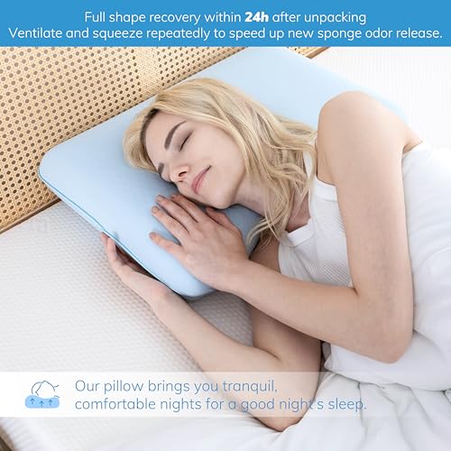 Image of EGOHOME Cooling Gel Memory Foam Pillow - Reversible Cooling Cover, Neck Support for Side, Back and Stomach Sleepers, Removable & Machine Washable, All-Season Comfort, Queen Size, Blue