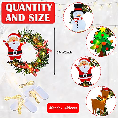 8 Pieces Christmas Wreath Set Includes 4 Christmas Pine Tree Wreath Elk Bow Santa Claus Snowman Mini Wreath 4 Led Fairy Light Battery Operated String Lights For Home Christmas Decoration Diy Crafting #TOP6