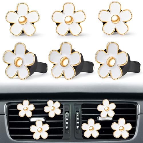 Image of 6 Pcs White Daisy Flower Air Freshener Conditioning Outlet Clip for Women | Cars Perfume Clips Charm Car Interior Decor Accessories for Women Girls Mothers Gifts for Mom Wife