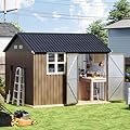 Grovellis Update 8x10 FT Outdoor Metal Storage Shed, Single Door, 1 Clear Window, Tool Shed for Garden, Patio, Backyard Brown