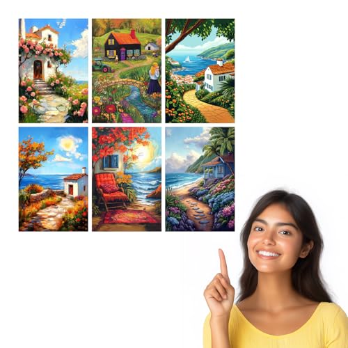 Image of SiddArtify Coastal Cottage Wall Art Prints Set - Scenic Seascape Poster Decor for Living Room Bedroom Office - 12x18 inch Sticker Pack of 6