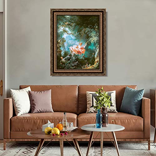 Invin Art Framed Canvas Art Giclee Print The Swing By Jean Honore Fragonard Wall Art Living Room Home Office Decorations(Vintage Embossed Gold Frame,26"X32") #TOP2