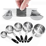 Warmheart Measuring Cups and Magnetic Measuring Spoons Set, Stainless Steel 5 Cups and 7 Spoons and 1 Levele (13 Measuring Cups Set)
