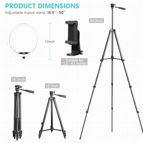 Sensyne Anel de luz de 30 cm com suporte de tripé extensível de 127 cm, luzes circulares de LED com